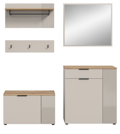 Garderobe Set 5-teilig Skid in Kaschmir Sand und Evoke Eiche 175 x 190 cm