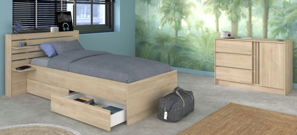 Parisot Kinder- und Jugendzimmer Escale11 in Eiche japanisch Bett 90 x 200 cm