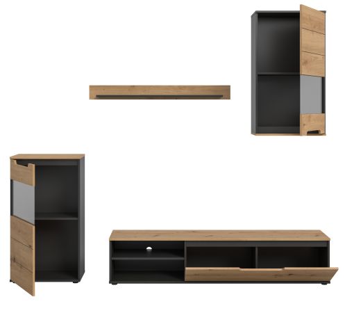 Wohnwand Briska in Artisan Eiche und grau 4-teilig 246 cm, Soft-Close