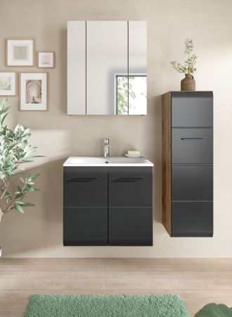 Badezimmer Kommode Cover in schwarz matt und Nox Eiche Badkommode hngend / stehend 30 x 106 cm