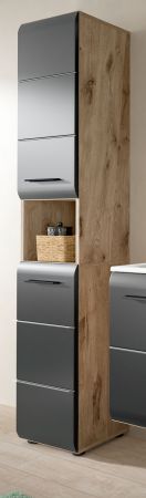 Badezimmer Hochschrank Cover in schwarz matt und Nox Eiche Badschrank 30 x 185 cm