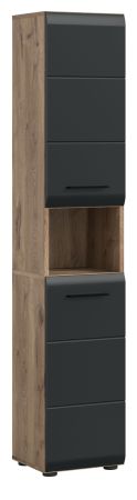 Badezimmer Hochschrank Cover in schwarz matt und Nox Eiche Badschrank 30 x 185 cm