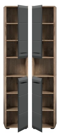 Badezimmer Hochschrank Cover in schwarz matt und Nox Eiche Badschrank 30 x 185 cm