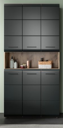 Badezimmer Hochschrank Cover in schwarz matt und Nox Eiche Mehrzweckschrank 90 x 185 cm