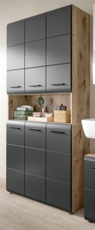 Badezimmer Hochschrank Cover in schwarz matt und Nox Eiche Mehrzweckschrank 90 x 185 cm