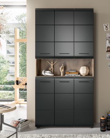 Badezimmer Hochschrank Cover in schwarz matt und Nox Eiche Mehrzweckschrank 90 x 185 cm