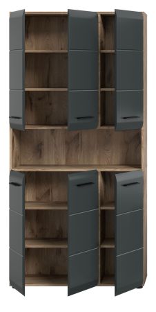 Badezimmer Hochschrank Cover in schwarz matt und Nox Eiche Mehrzweckschrank 90 x 185 cm