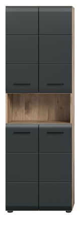 Badezimmer Hochschrank Cover in schwarz matt und Nox Eiche Badschrank 60 x 185 cm