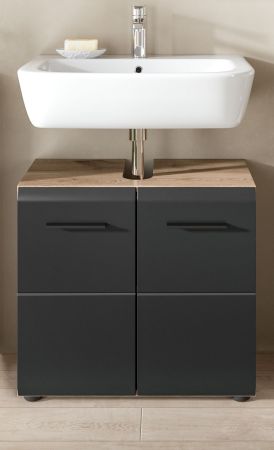 Waschbeckenunterschrank Cover in schwarz matt und Nox Eiche Badezimmer Unterschrank 60 cm