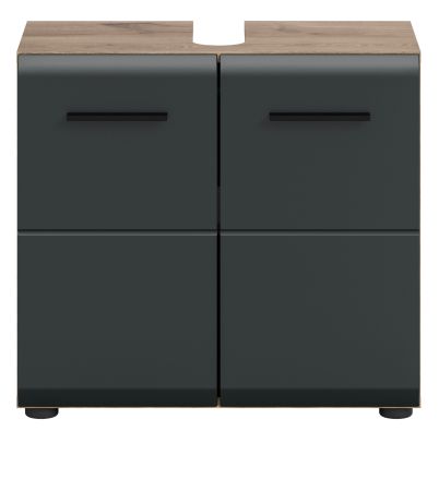 Waschbeckenunterschrank Cover in schwarz matt und Nox Eiche Badezimmer Unterschrank 60 cm