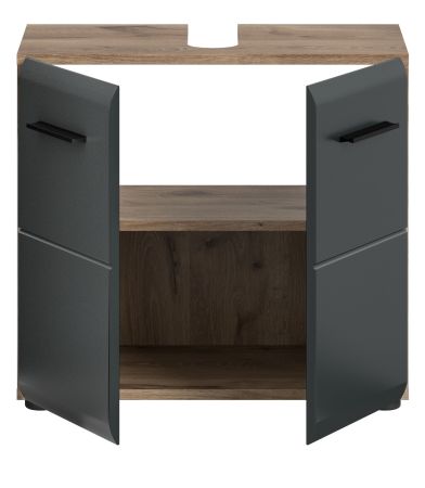 Waschbeckenunterschrank Cover in schwarz matt und Nox Eiche Badezimmer Unterschrank 60 cm