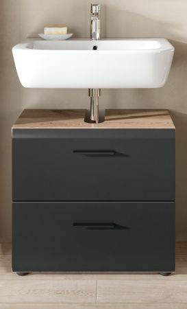 Waschbeckenunterschrank Cover in schwarz matt und Nox Eiche Badezimmer Unterschrank 60 cm