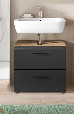 Waschbeckenunterschrank Cover in schwarz matt und Nox Eiche Badezimmer Unterschrank 60 cm