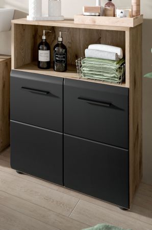 Badezimmer Kommode Cover in schwarz matt und Nox Eiche Badkommode 60 x 80 cm