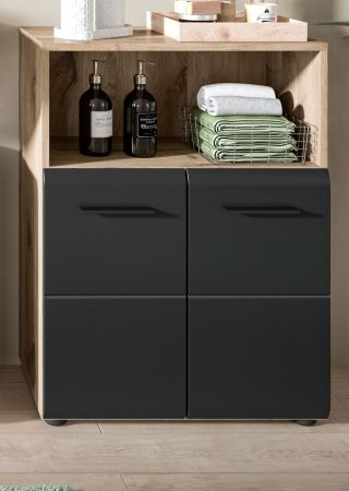 Badezimmer Kommode Cover in schwarz matt und Nox Eiche Badkommode 60 x 80 cm