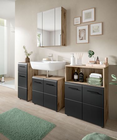 Badezimmer Kommode Cover in schwarz matt und Nox Eiche Badkommode 60 x 80 cm