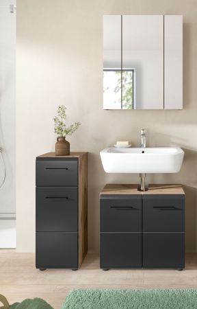 Badezimmer Kommode Cover in schwarz matt und Nox Eiche Badkommode 30 x 80 cm