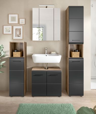 Badezimmer Kommode Cover in schwarz matt und Nox Eiche Badkommode 30 x 110 cm