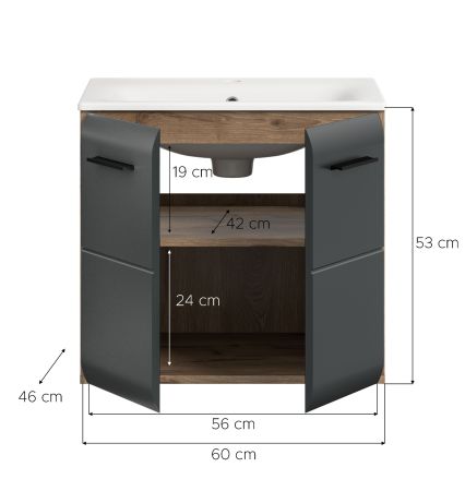 Waschbeckenunterschrank MIT Waschbecken Cover in schwarz matt und Nox Eiche Waschtisch hngend 60 cm