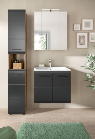 Waschbeckenunterschrank MIT Waschbecken Cover in schwarz matt und Nox Eiche Waschtisch hngend 60 cm