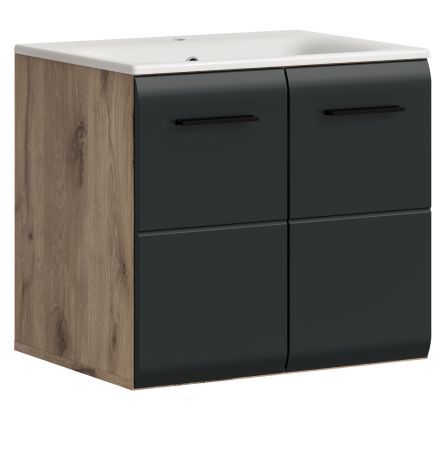 Waschbeckenunterschrank MIT Waschbecken Cover in schwarz matt und Nox Eiche Waschtisch hngend 60 cm