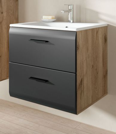 Waschbeckenunterschrank MIT Waschbecken Cover in schwarz matt und Nox Eiche Waschtisch hngend 60 cm