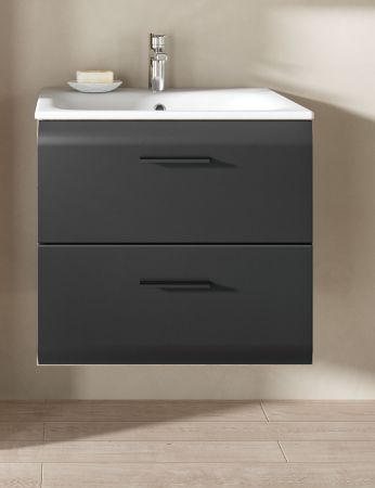 Waschbeckenunterschrank MIT Waschbecken Cover in schwarz matt und Nox Eiche Waschtisch hngend 60 cm