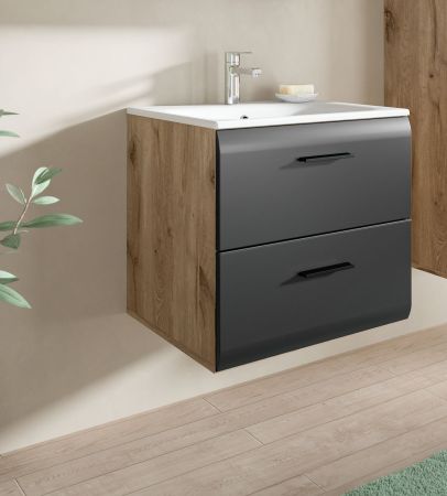 Waschbeckenunterschrank MIT Waschbecken Cover in schwarz matt und Nox Eiche Waschtisch hngend 60 cm