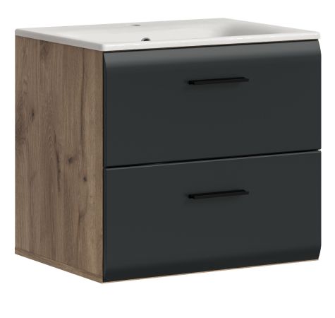 Waschbeckenunterschrank MIT Waschbecken Cover in schwarz matt und Nox Eiche Waschtisch hngend 60 cm