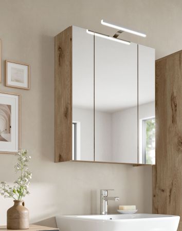 Badezimmer Spiegelschrank Cover in Nox Eiche Badschrank 3-trig 60 x 70 cm