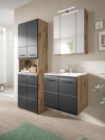 Badezimmer Spiegelschrank Cover in Nox Eiche Badschrank 3-trig 60 x 70 cm