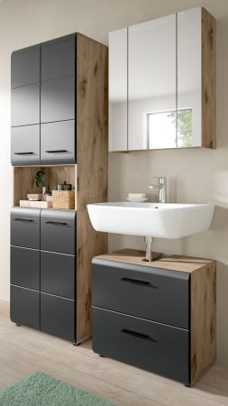 Badmbel Set 3-teilig Cover in schwarz matt und Nox Eiche Badkombination 135 x 185 cm