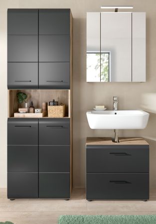 Badmbel Set 3-teilig Cover in schwarz matt und Nox Eiche Badkombination 135 x 185 cm