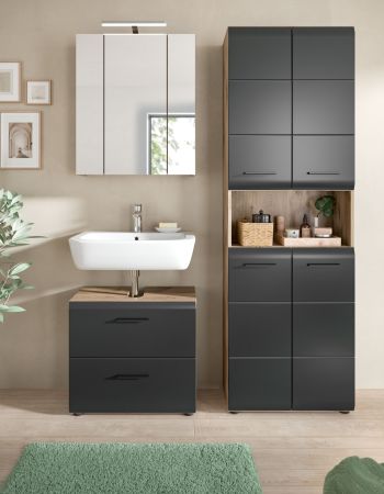 Badmbel Set 3-teilig Cover in schwarz matt und Nox Eiche Badkombination 135 x 185 cm