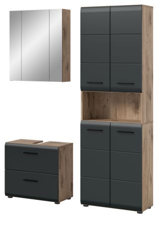 Badmbel Set 3-teilig Cover in schwarz matt und Nox Eiche Badkombination 135 x 185 cm