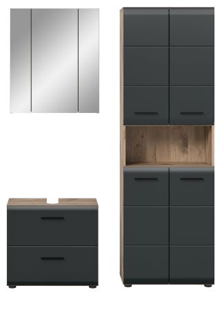 Badmbel Set 3-teilig Cover in schwarz matt und Nox Eiche Badkombination 135 x 185 cm