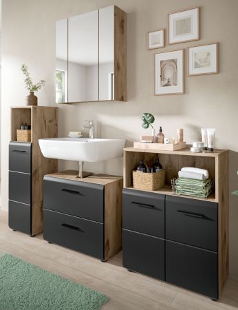 Badmbel Set 4-teilig Cover in schwarz matt und Nox Eiche Badkombination 180 x 185 cm