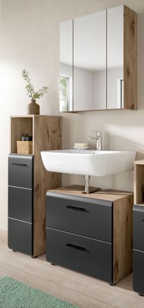 Badmbel Set 3-teilig Cover in schwarz matt und Nox Eiche Badkombination 105 x 185 cm