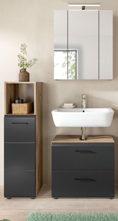 Badmbel Set 3-teilig Cover in schwarz matt und Nox Eiche Badkombination 105 x 185 cm