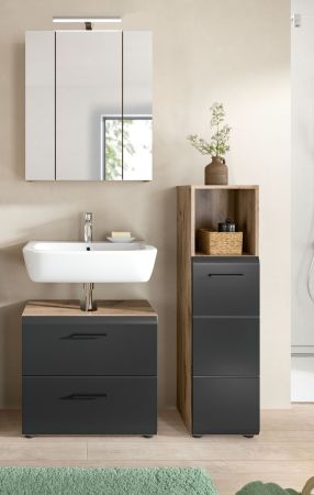 Badmbel Set 3-teilig Cover in schwarz matt und Nox Eiche Badkombination 105 x 185 cm