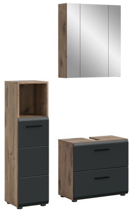 Badmbel Set 3-teilig Cover in schwarz matt und Nox Eiche Badkombination 105 x 185 cm