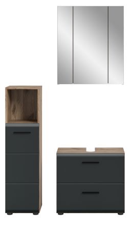 Badmbel Set 3-teilig Cover in schwarz matt und Nox Eiche Badkombination 105 x 185 cm