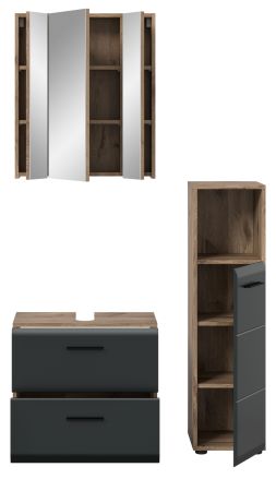 Badmbel Set 3-teilig Cover in schwarz matt und Nox Eiche Badkombination 105 x 185 cm