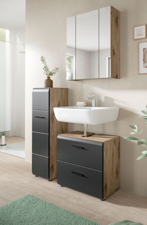 Badmbel Set 2-teilig Cover in schwarz matt und Nox Eiche Badkombination 60 x 185 cm