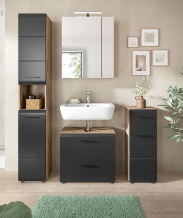 Badmbel Set 2-teilig Cover in schwarz matt und Nox Eiche Badkombination 60 x 185 cm