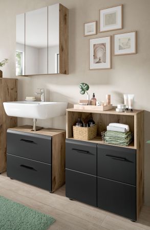 Badmbel Set 3-teilig Cover in schwarz matt und Nox Eiche Badkombination 135 x 185 cm