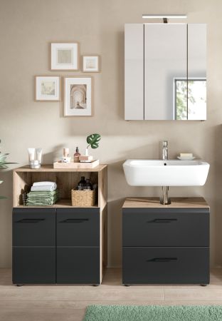 Badmbel Set 3-teilig Cover in schwarz matt und Nox Eiche Badkombination 135 x 185 cm