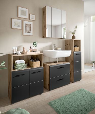 Badmbel Set 3-teilig Cover in schwarz matt und Nox Eiche Badkombination 135 x 185 cm