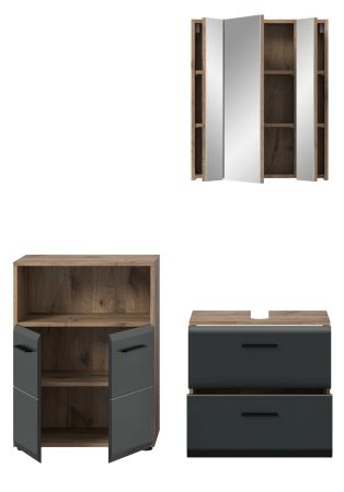 Badmbel Set 3-teilig Cover in schwarz matt und Nox Eiche Badkombination 135 x 185 cm