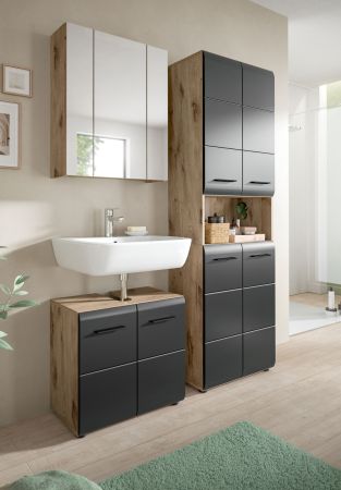 Badmbel Set 3-teilig Cover in schwarz matt und Nox Eiche Badkombination 135 x 185 cm